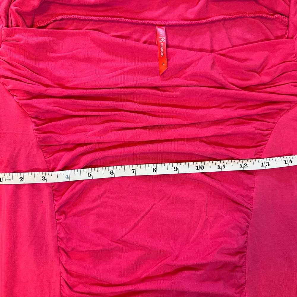 Ruby Ribbon Red/Pink Ruched Square-Neck 3/4 Sleeve Top Size L - Picture 16 of 16